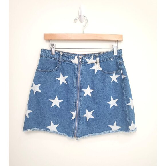 Altard State Skirt Womens Size M Star Print Denim Mini Zip Up Cut Off Cowgirl - Picture 5 of 11
